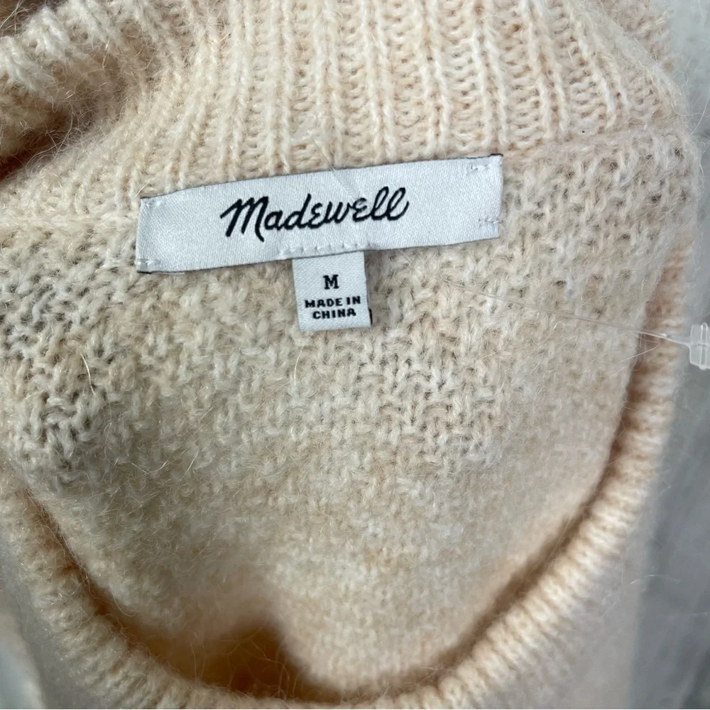 Madewell Knit Sweater Women's Medium Neutral‎ with Ribbed Collar Light Academia